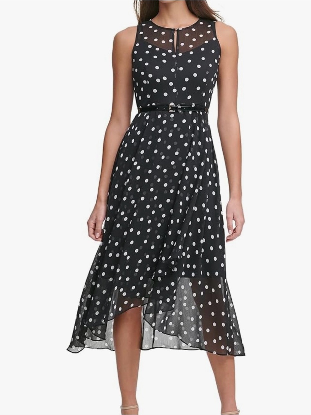 Tommy Hilfiger Chiffon Wrap Midi Dress with White Polka Dots